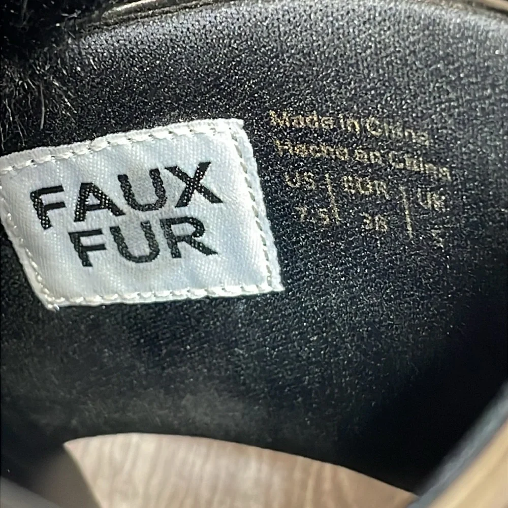 Aldo Gotta Black & Metallic Faux Fur Slide Sandal 7.5